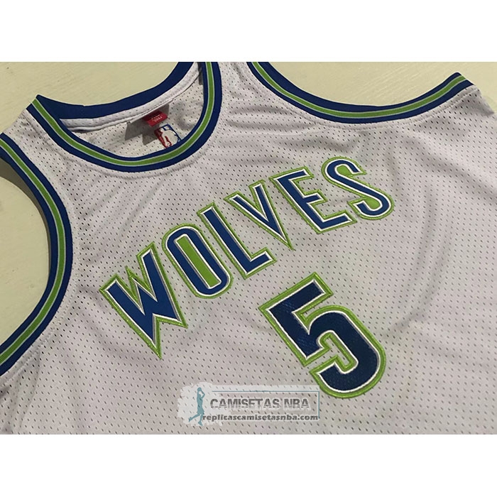 Camiseta Minnesota Timberwolves Anthony Edwards NO 5 Mitchell & Ness 2023-2024 Blanco
